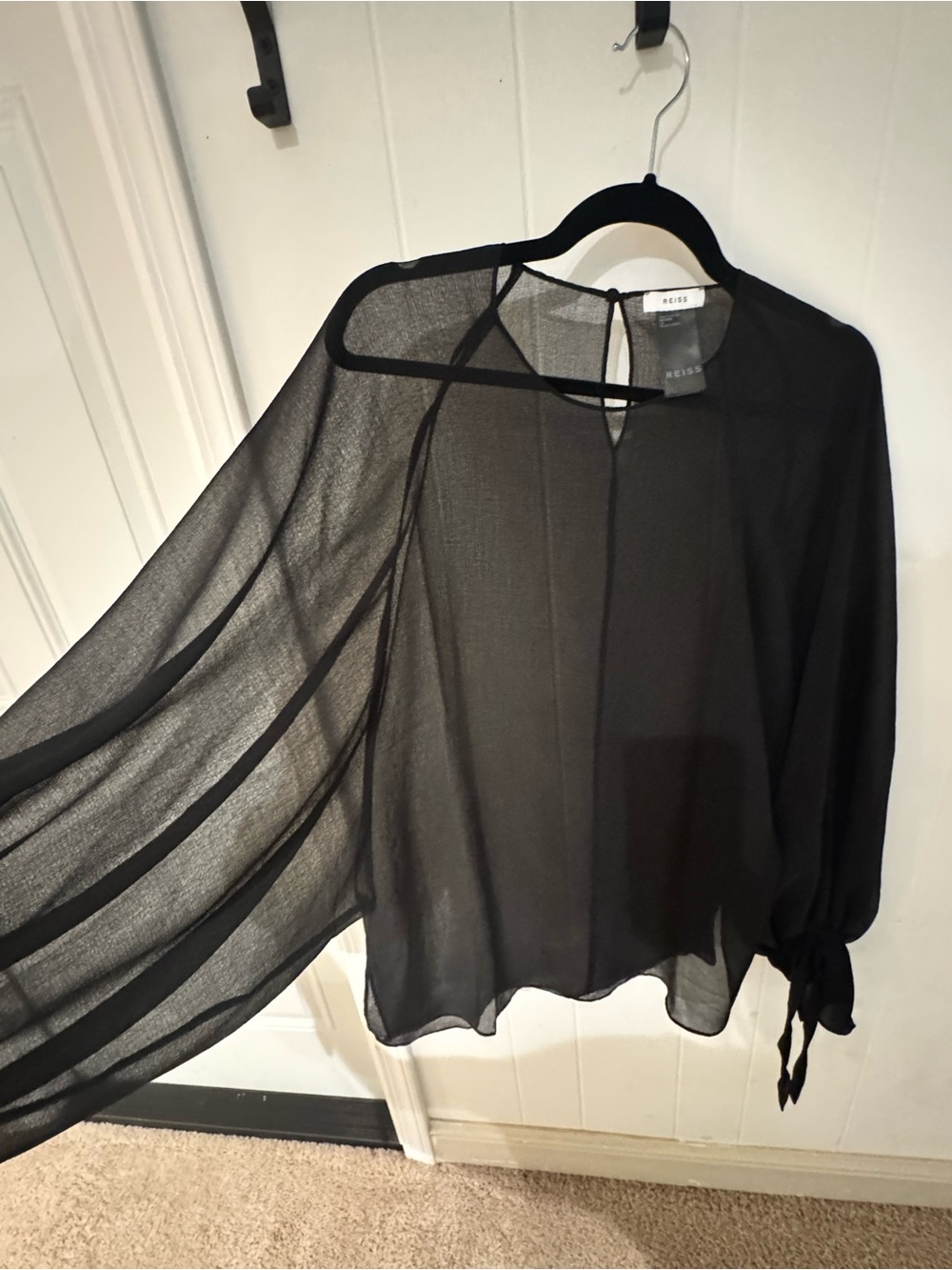 REISS Liv Black Sheer-Back Top - Picture 3 of 6